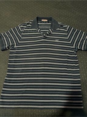 Vineyard Vines Navy and White Striped Men’s Polo